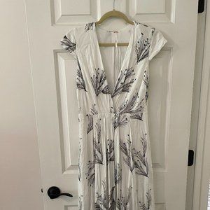 Free People Printed Retro Floral White Midi Dress Size 4